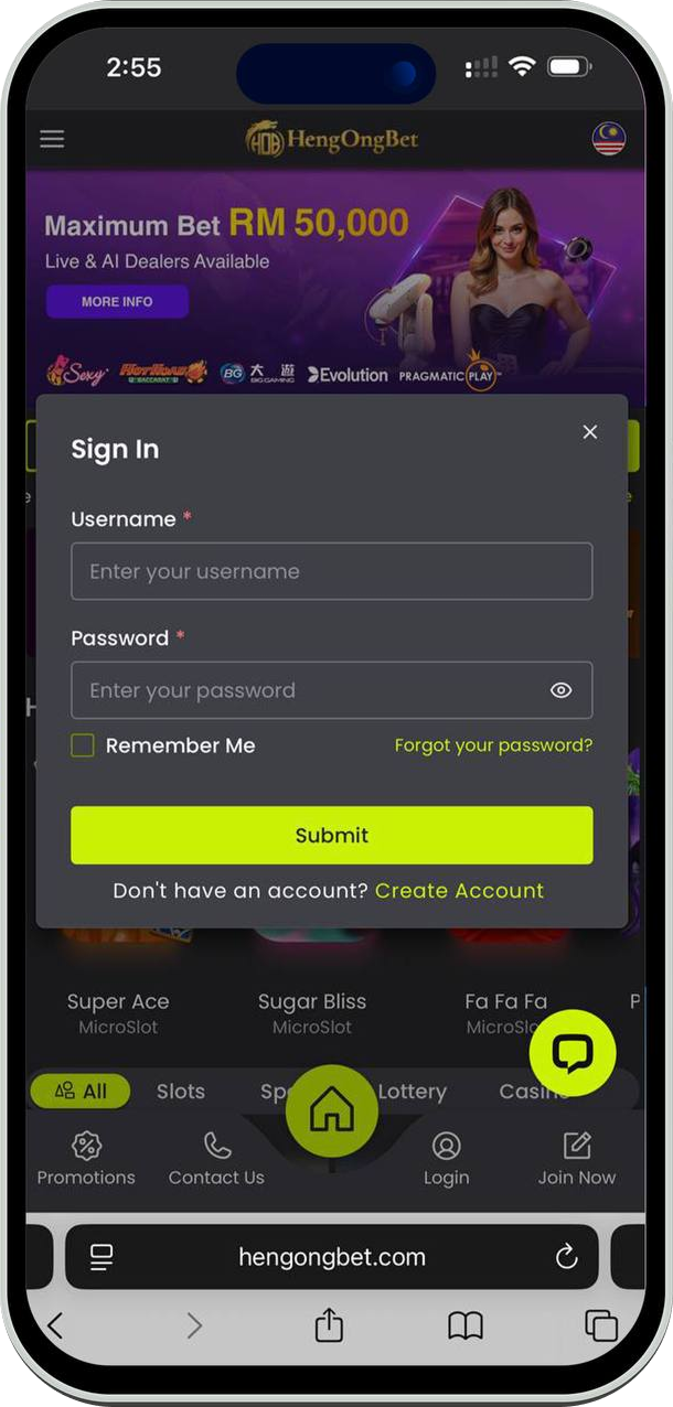 Login at HENG ONG BET Casino